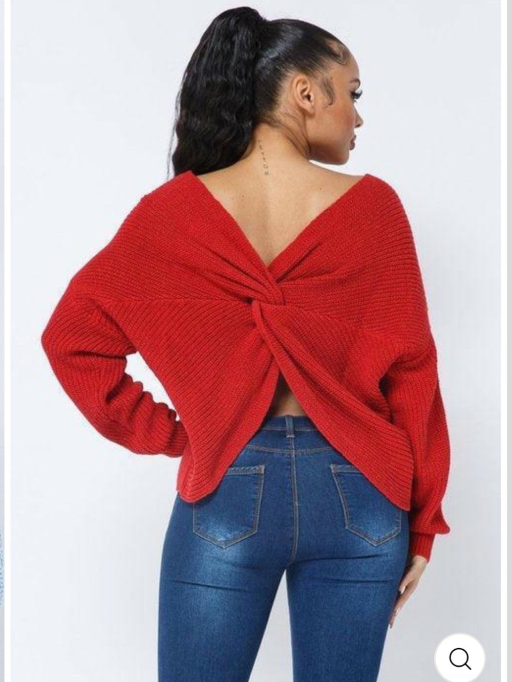 PPLA Women’s XS/S Bold Red Rio Knit V-Neck Open Back Twist Chunky Sweater in EUC
